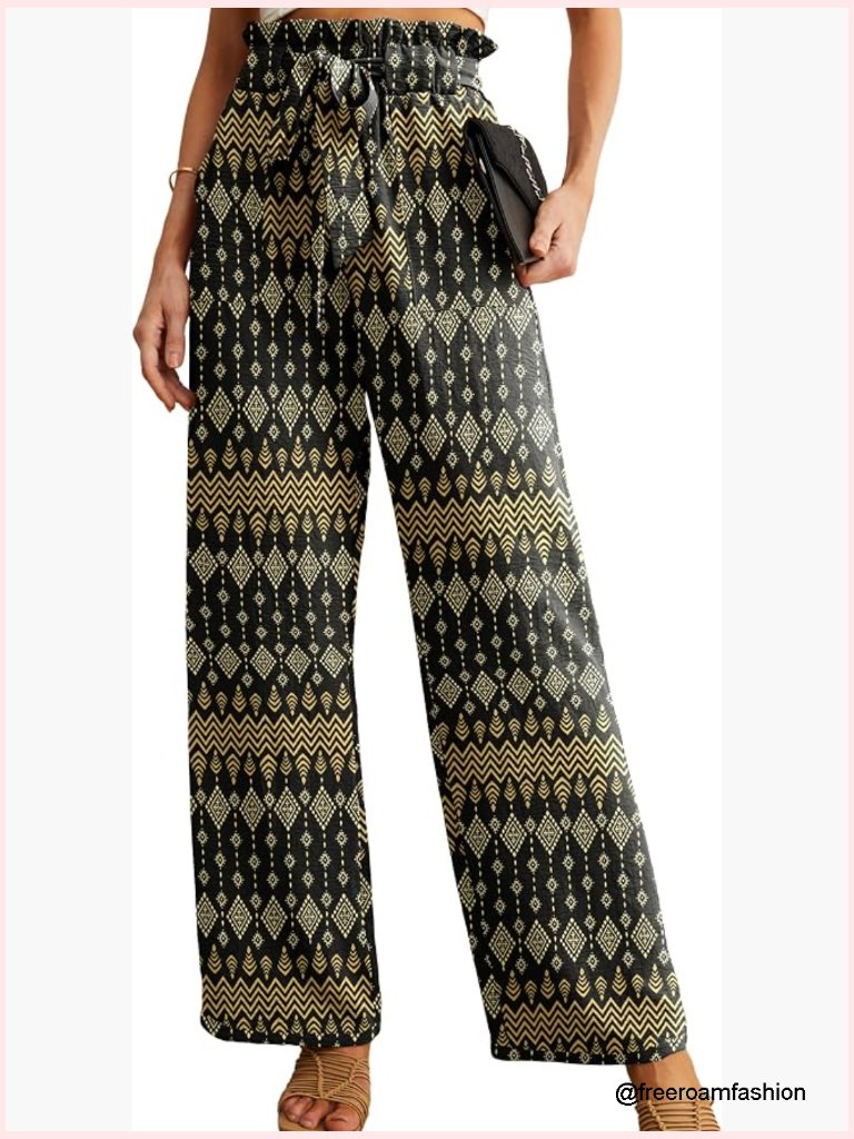 High Waist Wide Leg Palazzo Pants With Pockets Adjustable Tie